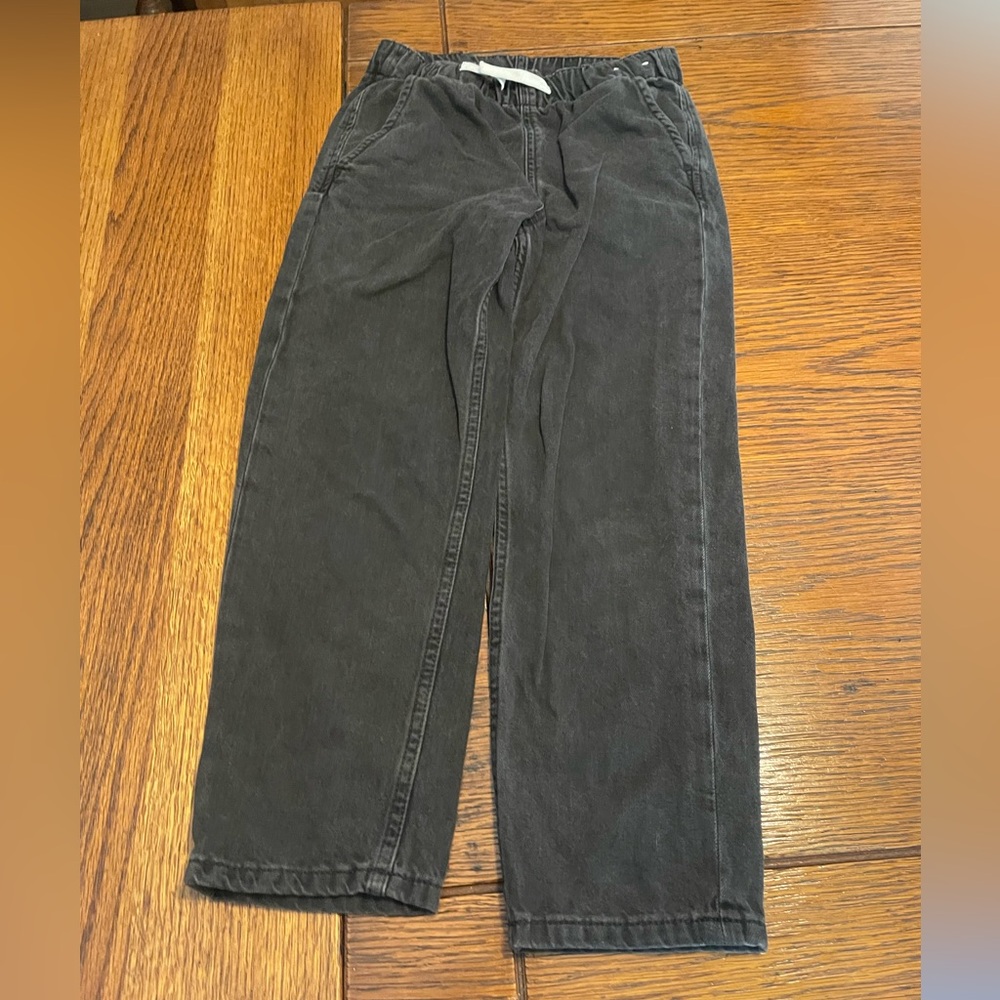 Black Denim Jogger Pants with Ribbed Waist